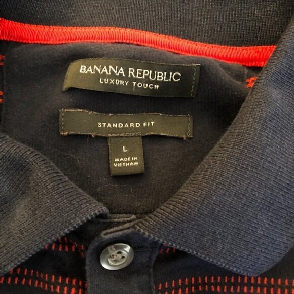 Banana Republic Men's Blue & Red Striped Polo Shirt Large - Picture 7 of 8